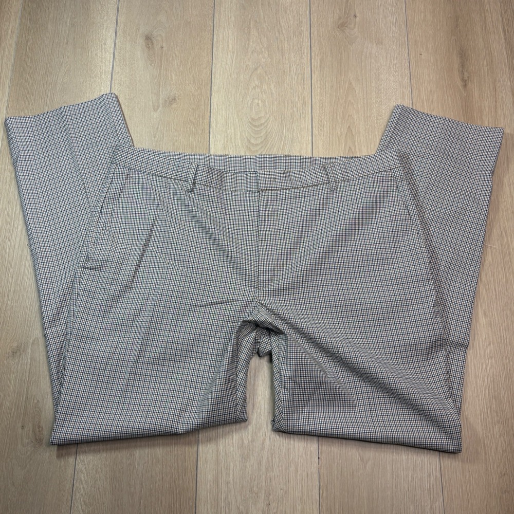 Tommy Hilfiger Mens 40x32 Micro Houndstooth Dress Pants Blue Tan Stretch Pant